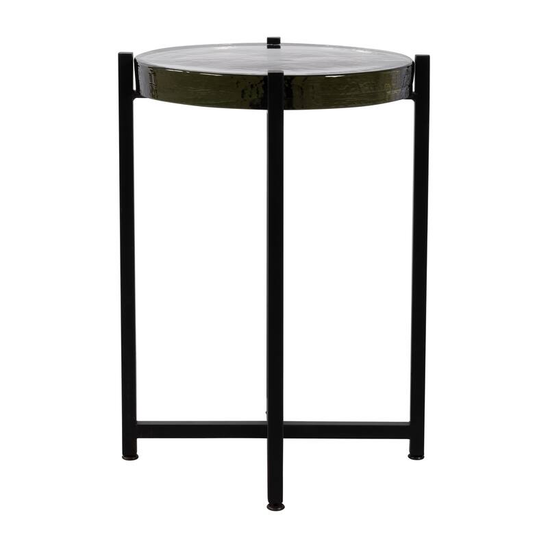 Sagebrook Home 22"H Metal and Glass Side Table in Black with Sled Frame